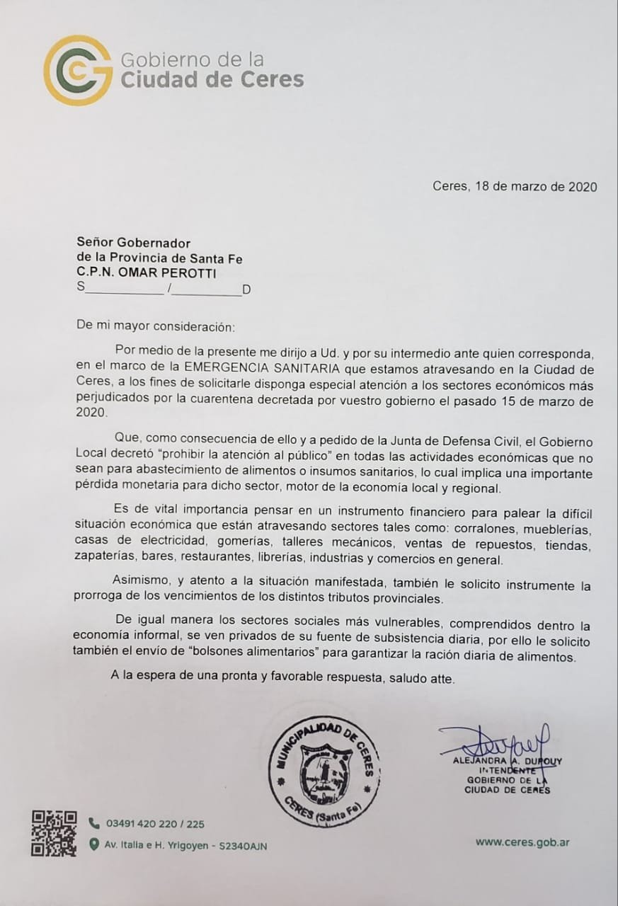 En este momento estás viendo El Gobierno de Ceres envió notas a provincia y Nación por el impacto económico de la «cuarentena»
