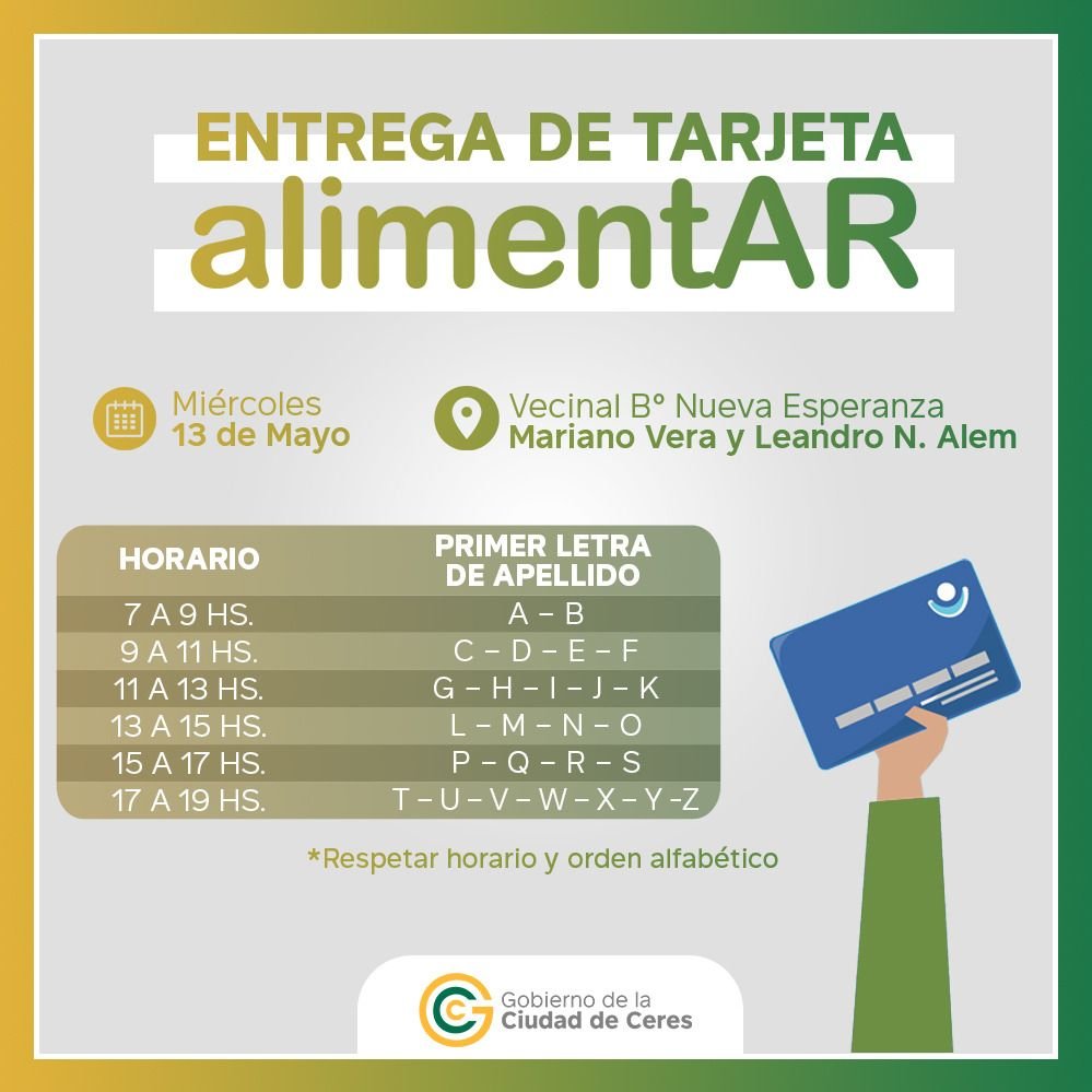 En este momento estás viendo Las tarjetas AlimentAr se entregarán el miércoles 13 en Vecinal Nueva Esperanza