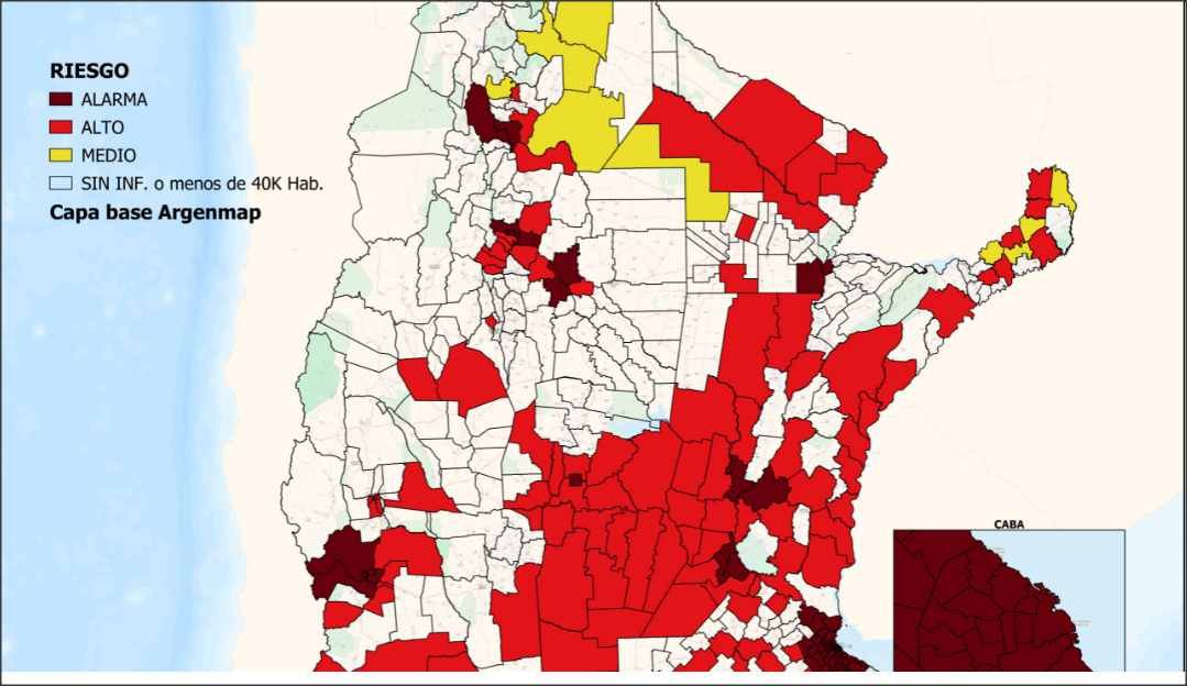 El mapa epidemiológico del ministerio de salud de Nación mantiene en «rojo» el departamento San Cristobal
