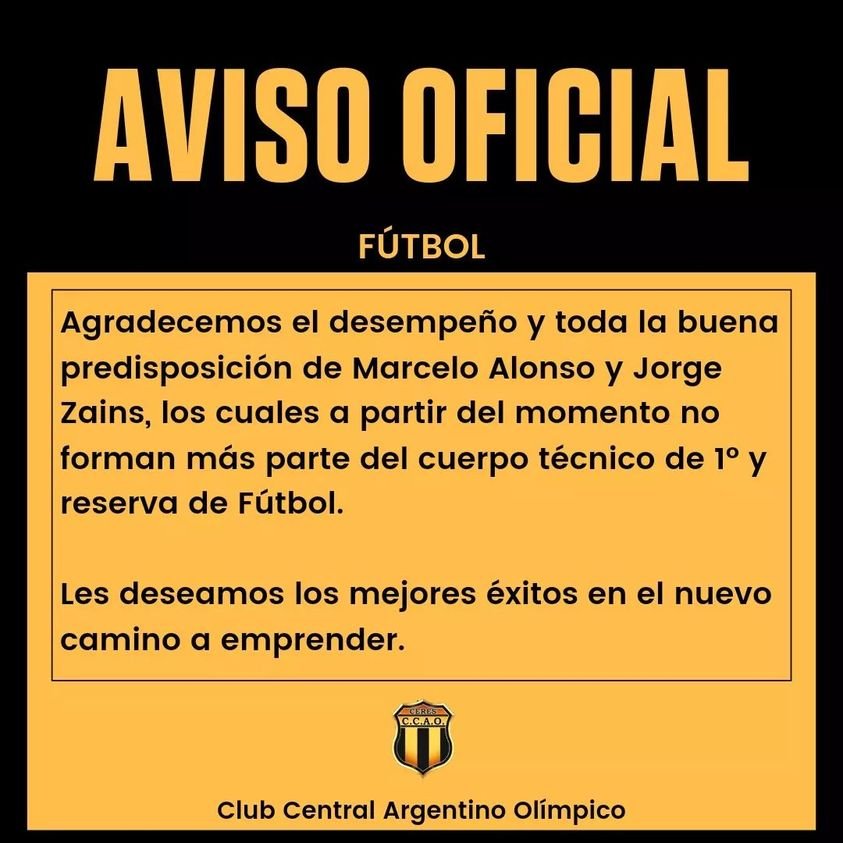 En este momento estás viendo El CCAO confirmó la desvinculación de los entrenadores Marcelo Alonso y Jorge Sainz