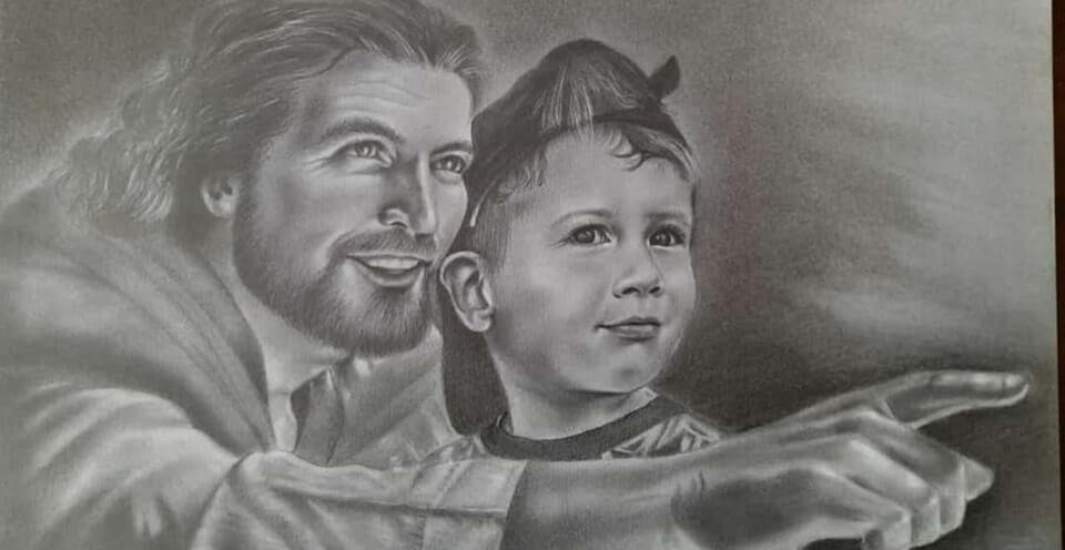 Lee más sobre el artículo Una artista de Porteña, pintó a Lucio Dupuy junto a Jesucristo y emocionó a todos