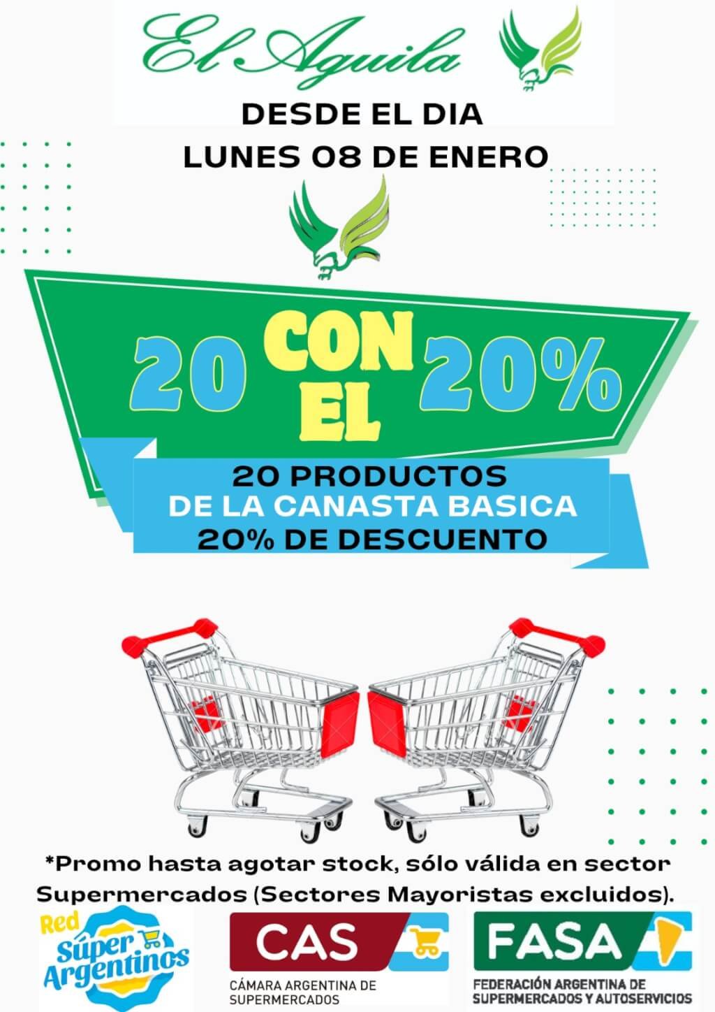 Lee más sobre el artículo Supermercados El Aguila se sumó al programa «20 productos con el 20% de descuento»