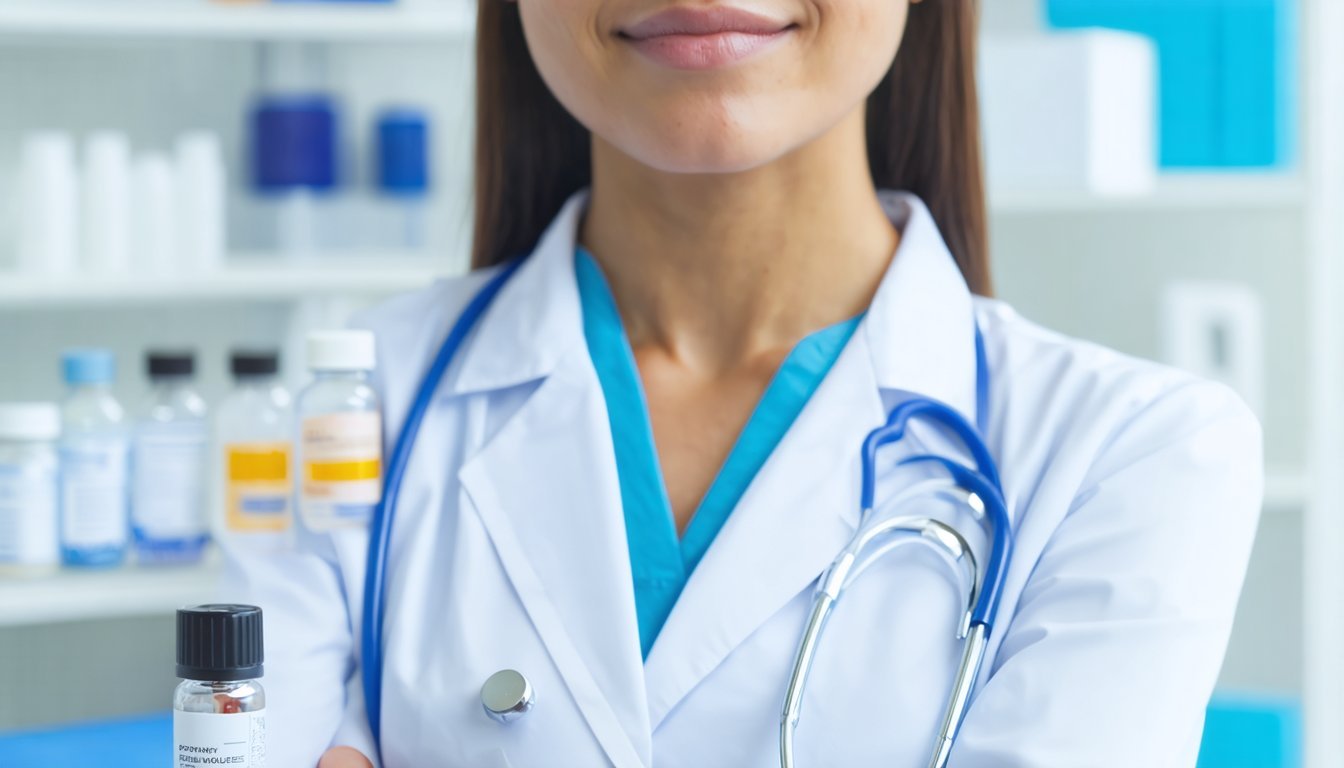 Man reading about potency improvement supplements while consulting a doctor about erectile dysfunction treatment options